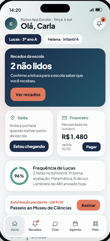 Tela do app Nosso App Escolar